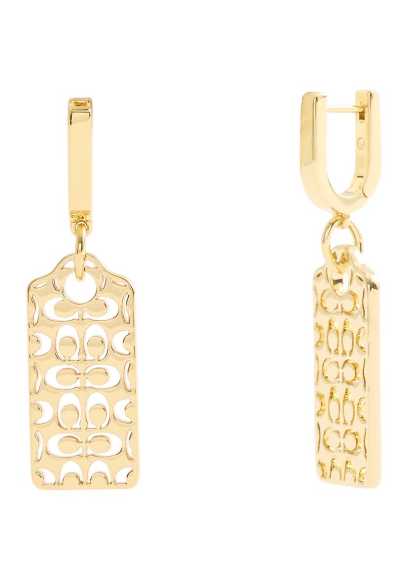 Signature Quilted Cut-Out Hangtag Charm Huggie Earrings