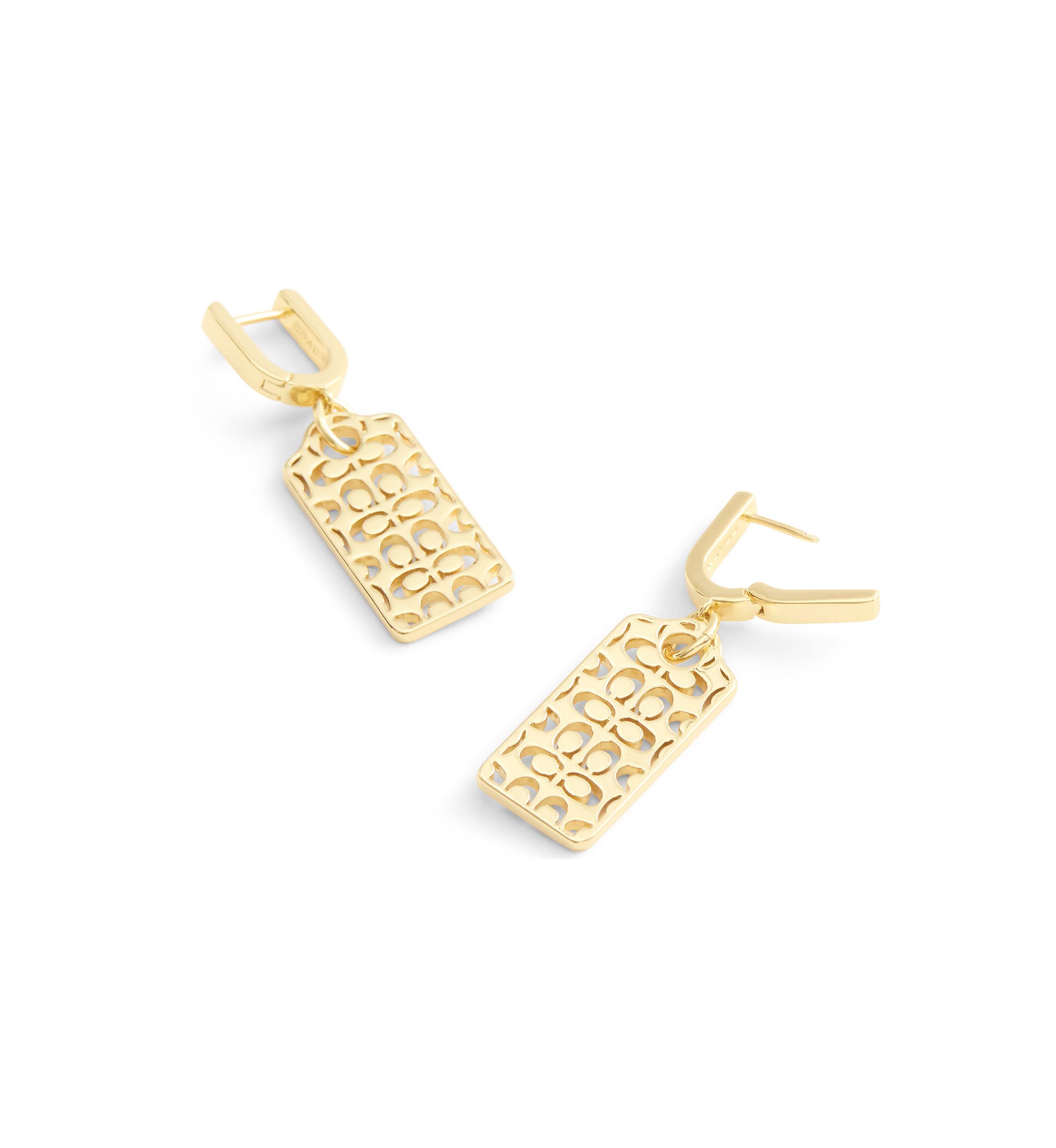 Signature Quilted Cut-Out Hangtag Charm Huggie Earrings