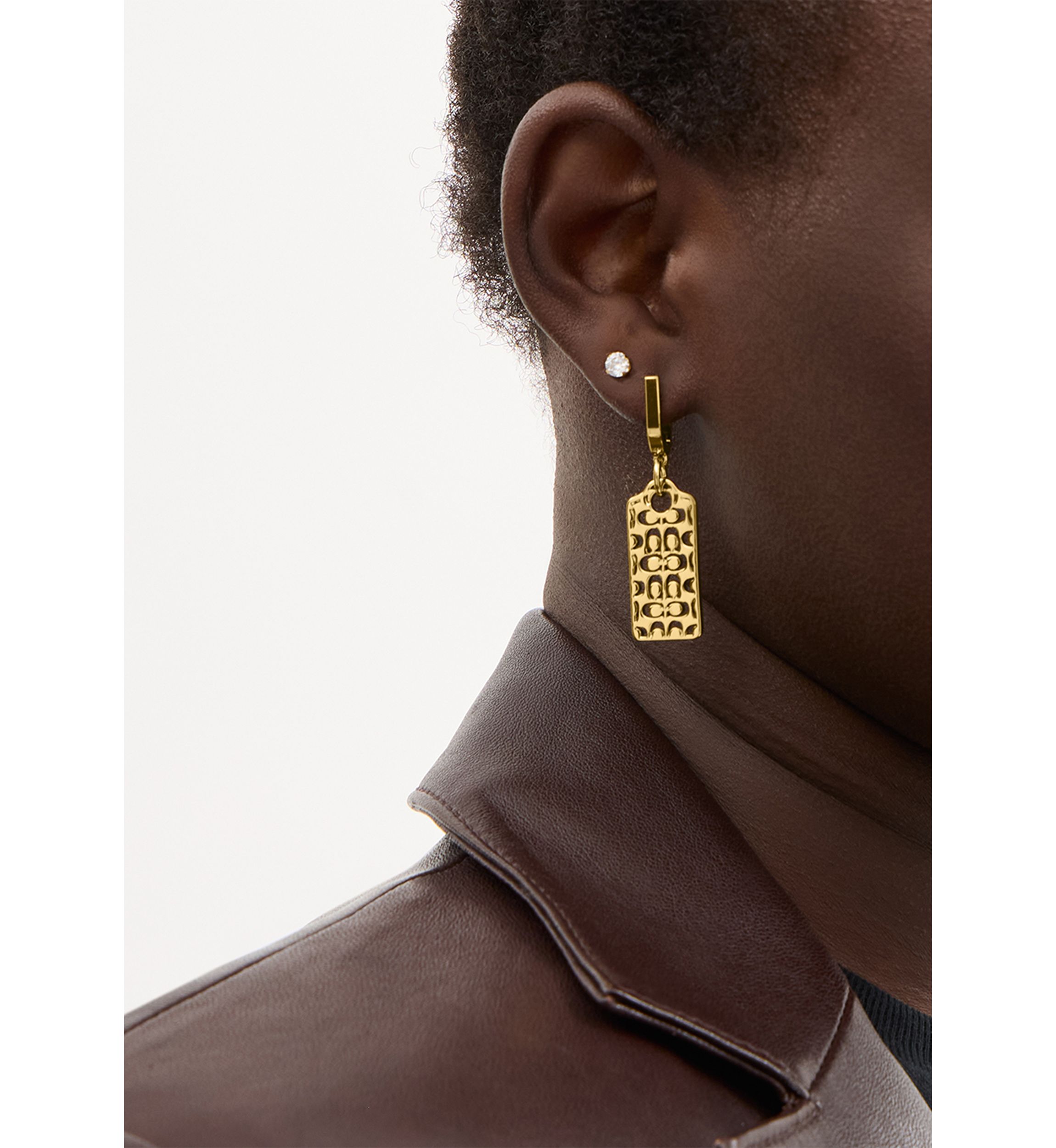 Signature Quilted Cut-Out Hangtag Charm Huggie Earrings