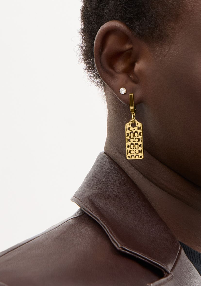Signature Quilted Cut-Out Hangtag Charm Huggie Earrings
