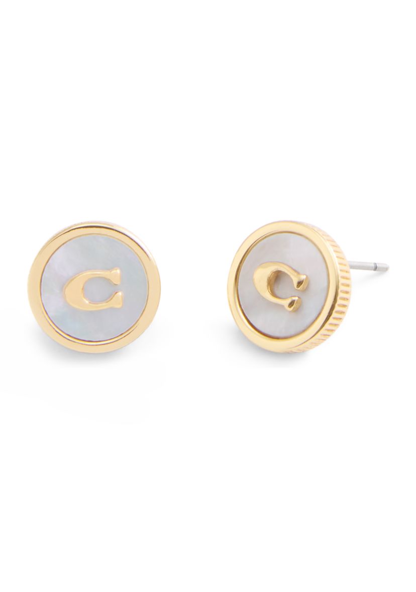 Signature Mother of Pearl Coin Stud Earrings