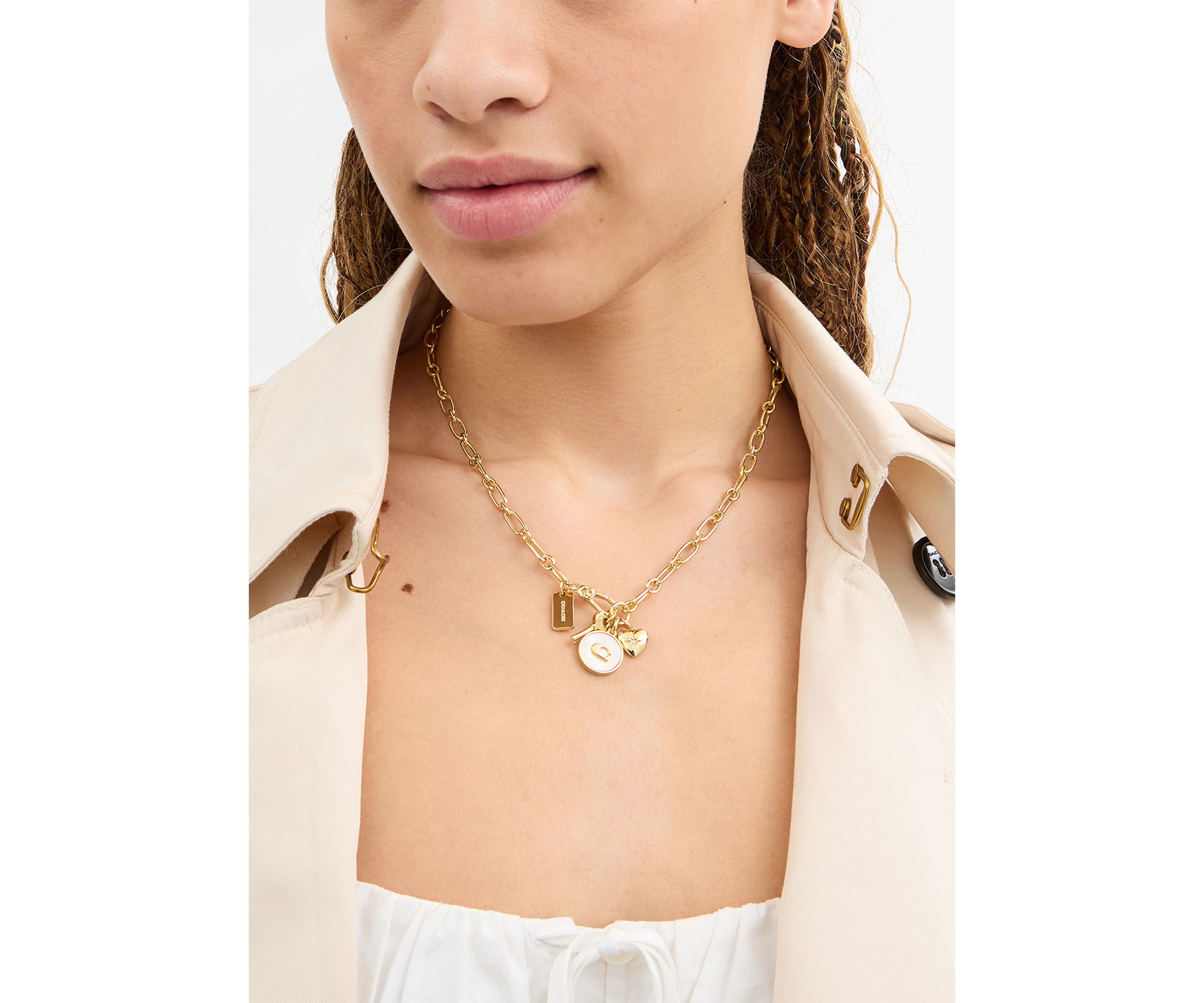 Signature Mother of Pearl Coin Charm Y Necklace