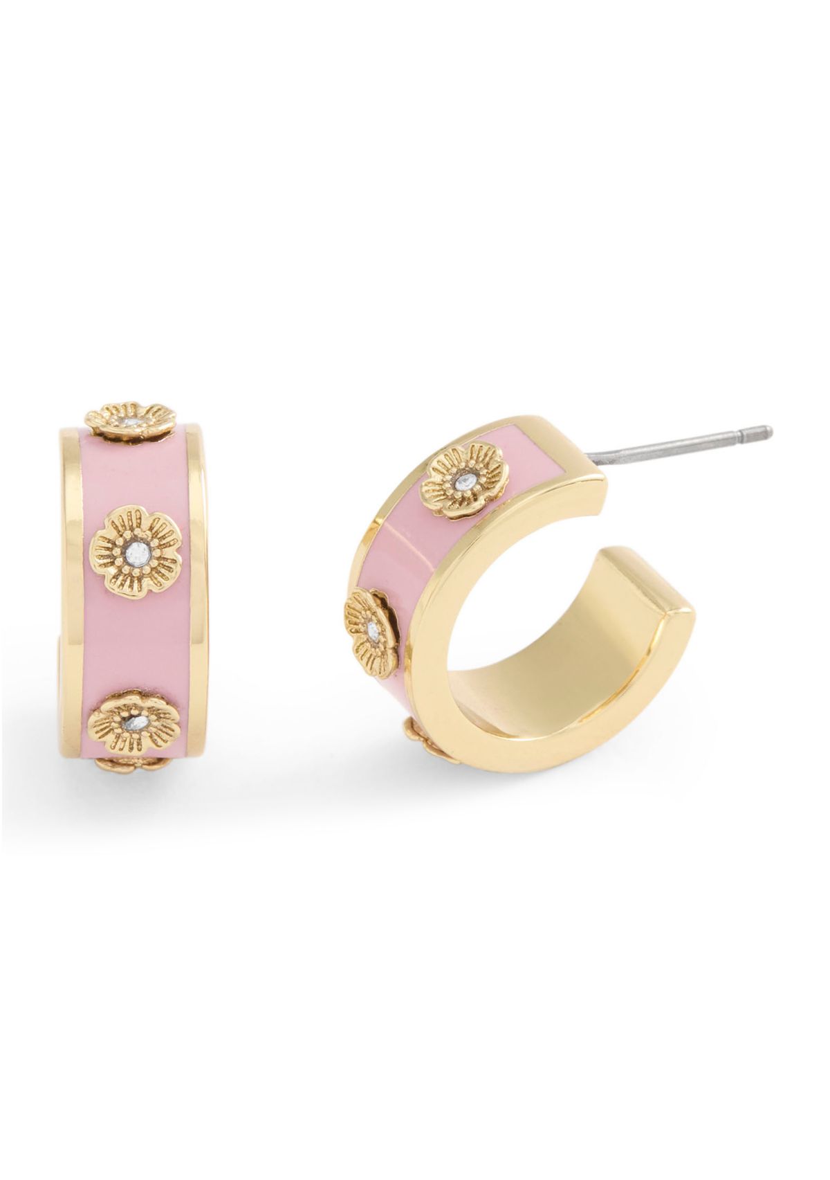 Signature Tea Rose Enamel Huggie Hoop Earrings