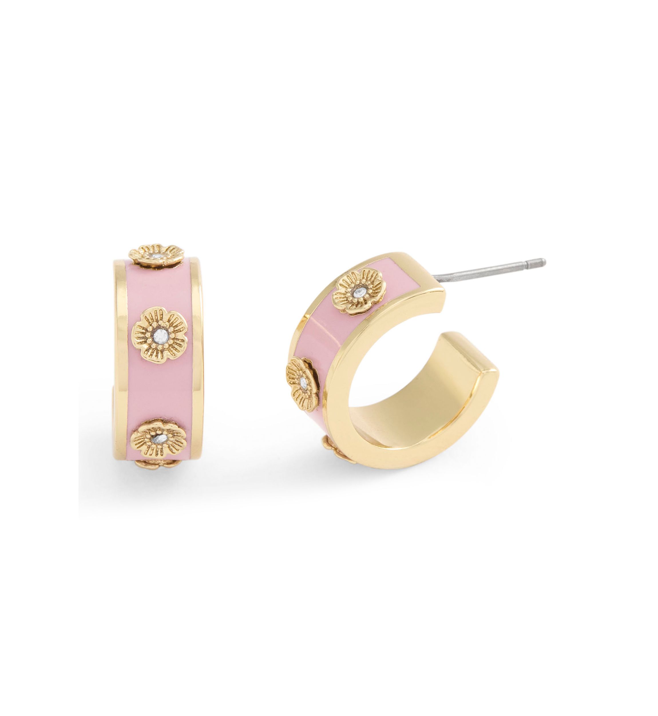 Signature Tea Rose Enamel Huggie Hoop Earrings