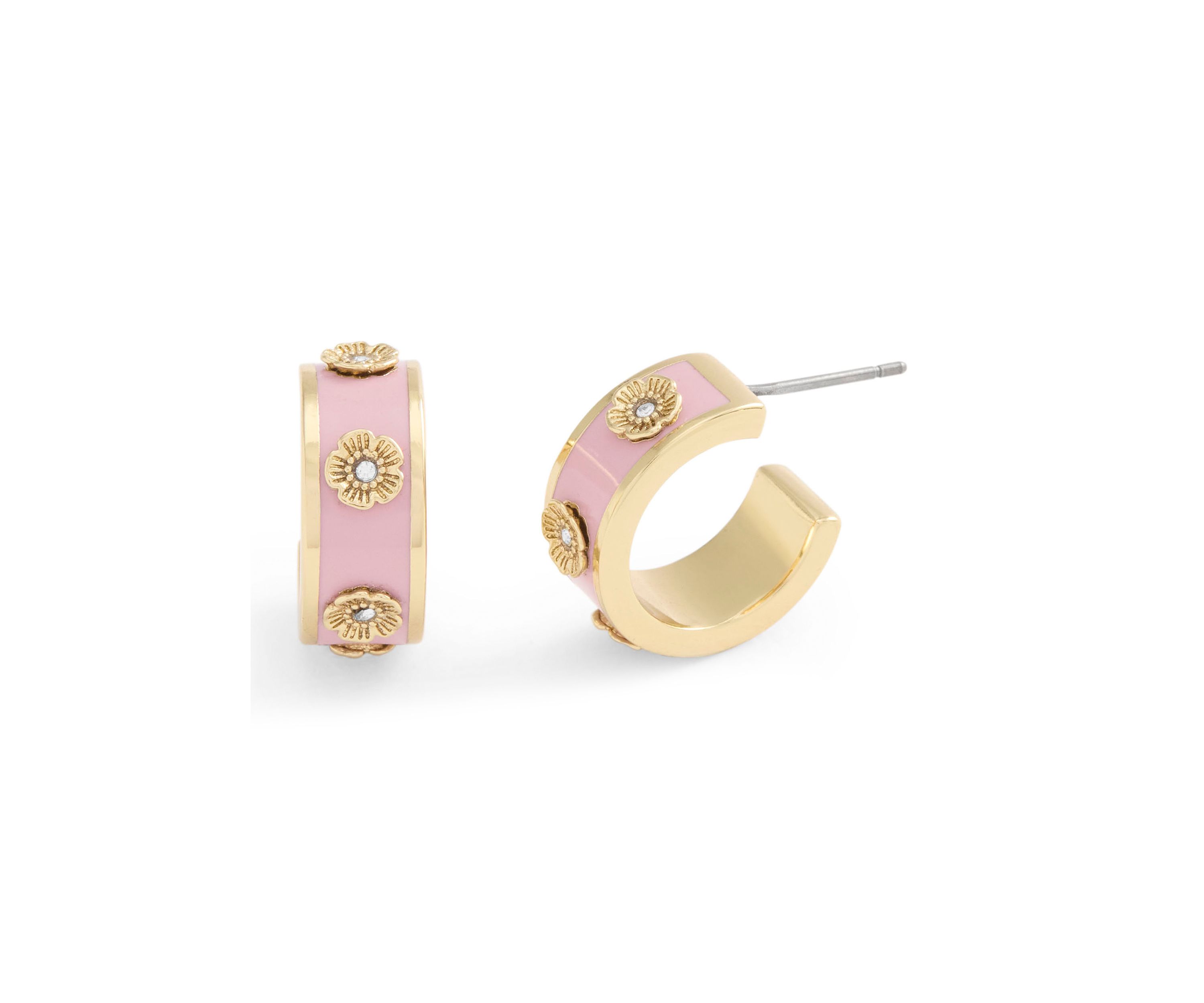 Signature Tea Rose Enamel Huggie Hoop Earrings