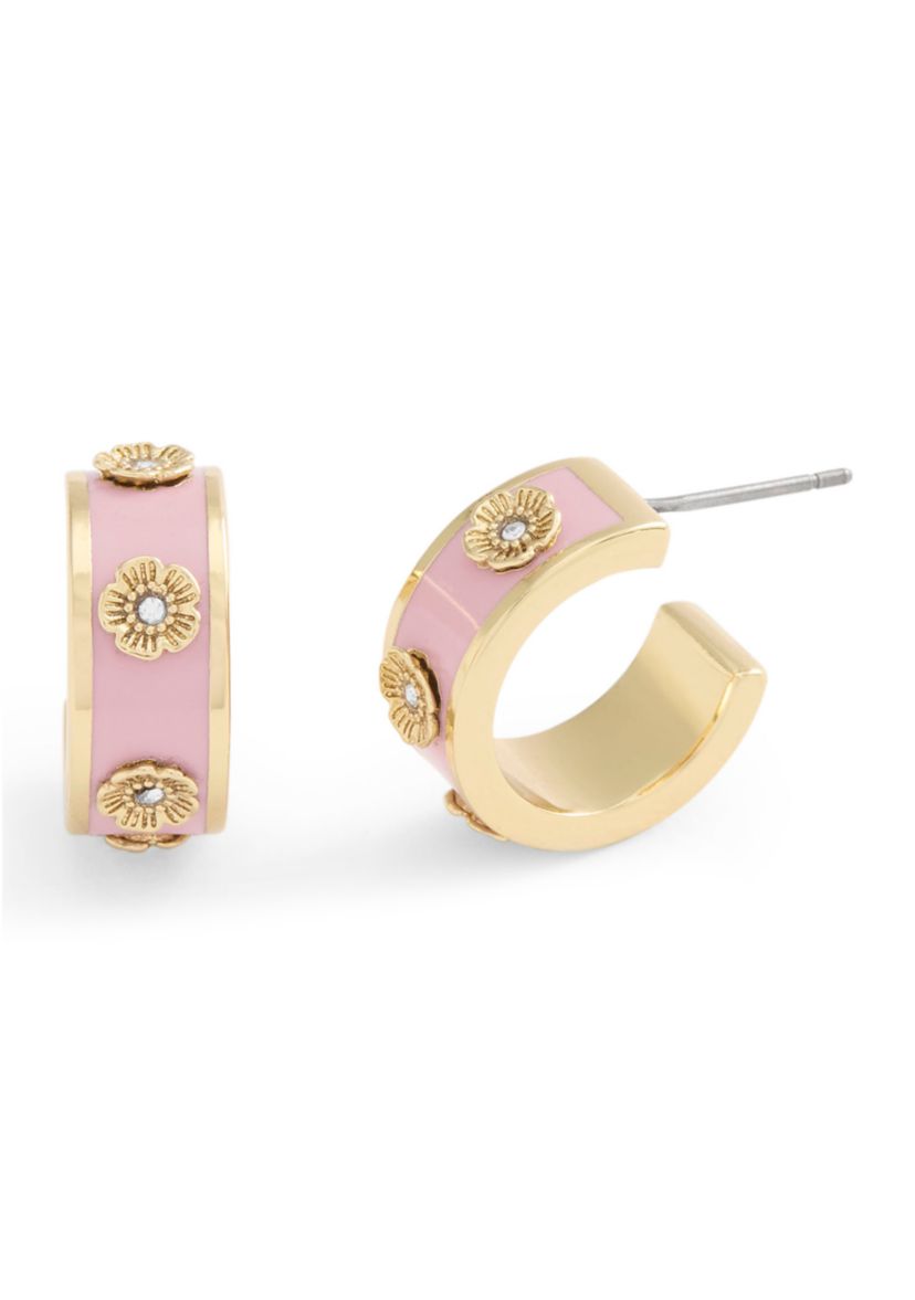 Signature Tea Rose Enamel Huggie Hoop Earrings