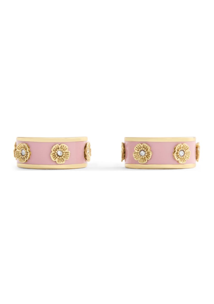 Signature Tea Rose Enamel Huggie Hoop Earrings