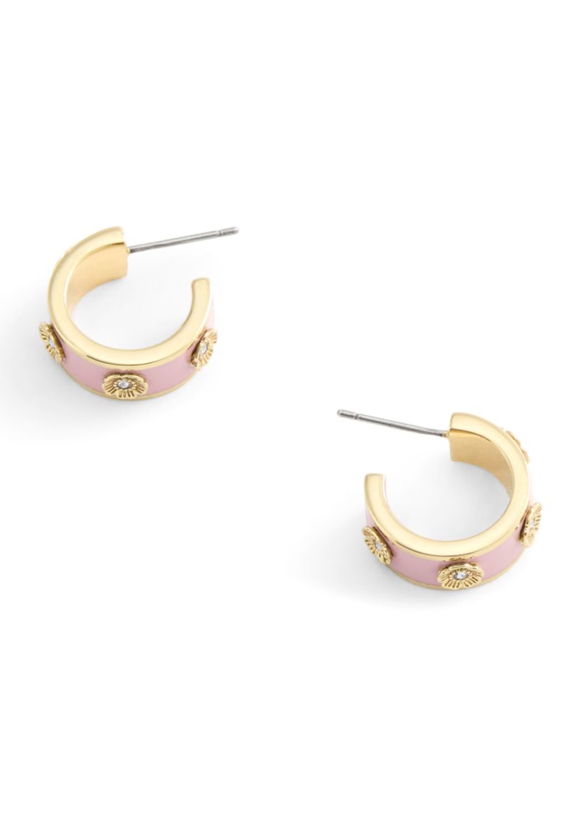 Signature Tea Rose Enamel Huggie Hoop Earrings