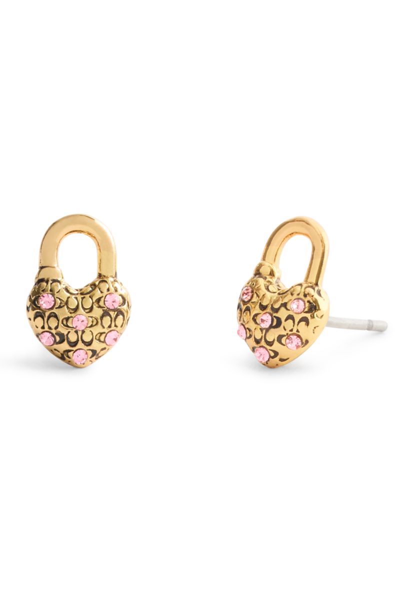 COACH Signature Heart Padlock Stud Earrings | Belk display picture 1