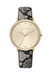 Gold Tone Analog Watch with Watercolor Gray Vegan Snakeskin Strap