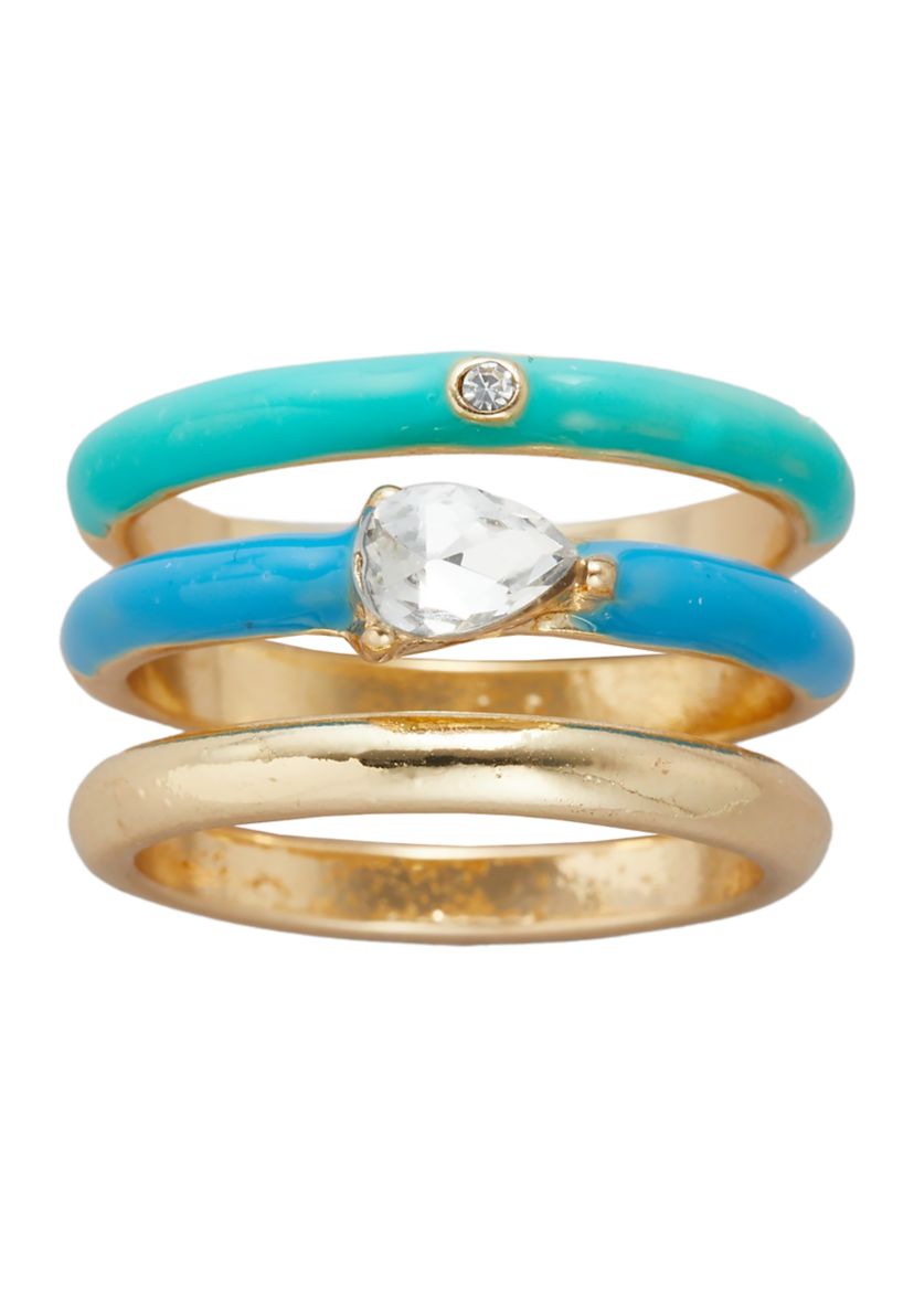 Enamel Crystal Ring Set 