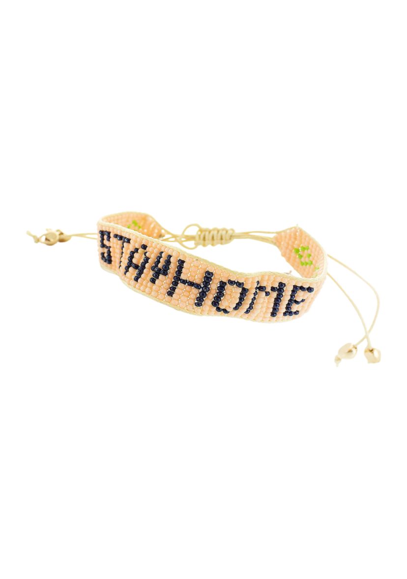 Stay Home Peach and Navy Beaded Bracelet 