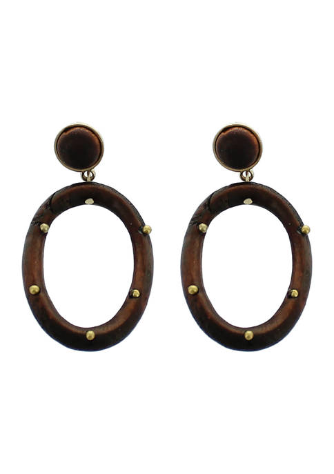 evie & emma Wood Gold Stud Oval Earrings