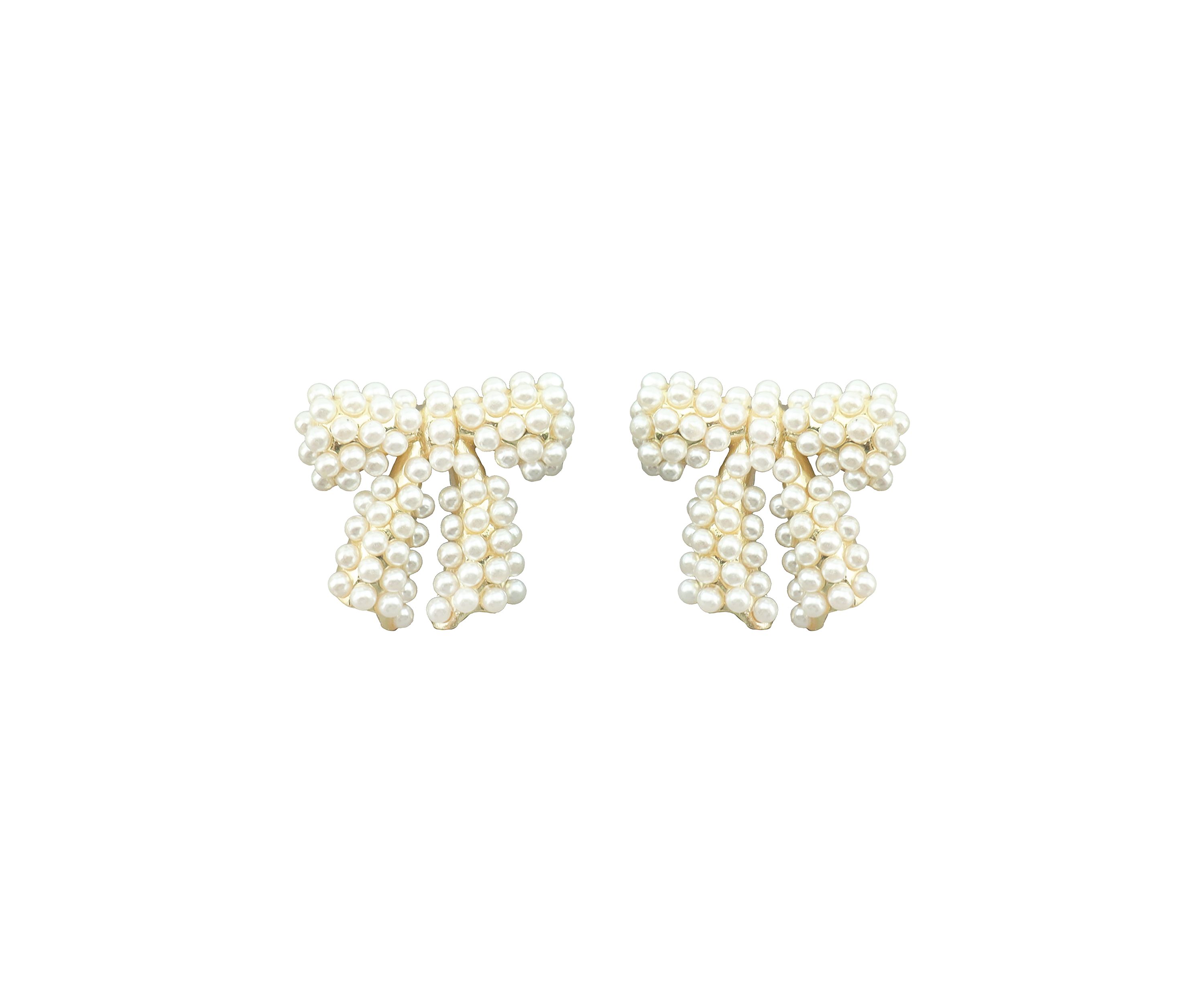 Gold Plated Pearl Bow Earrings