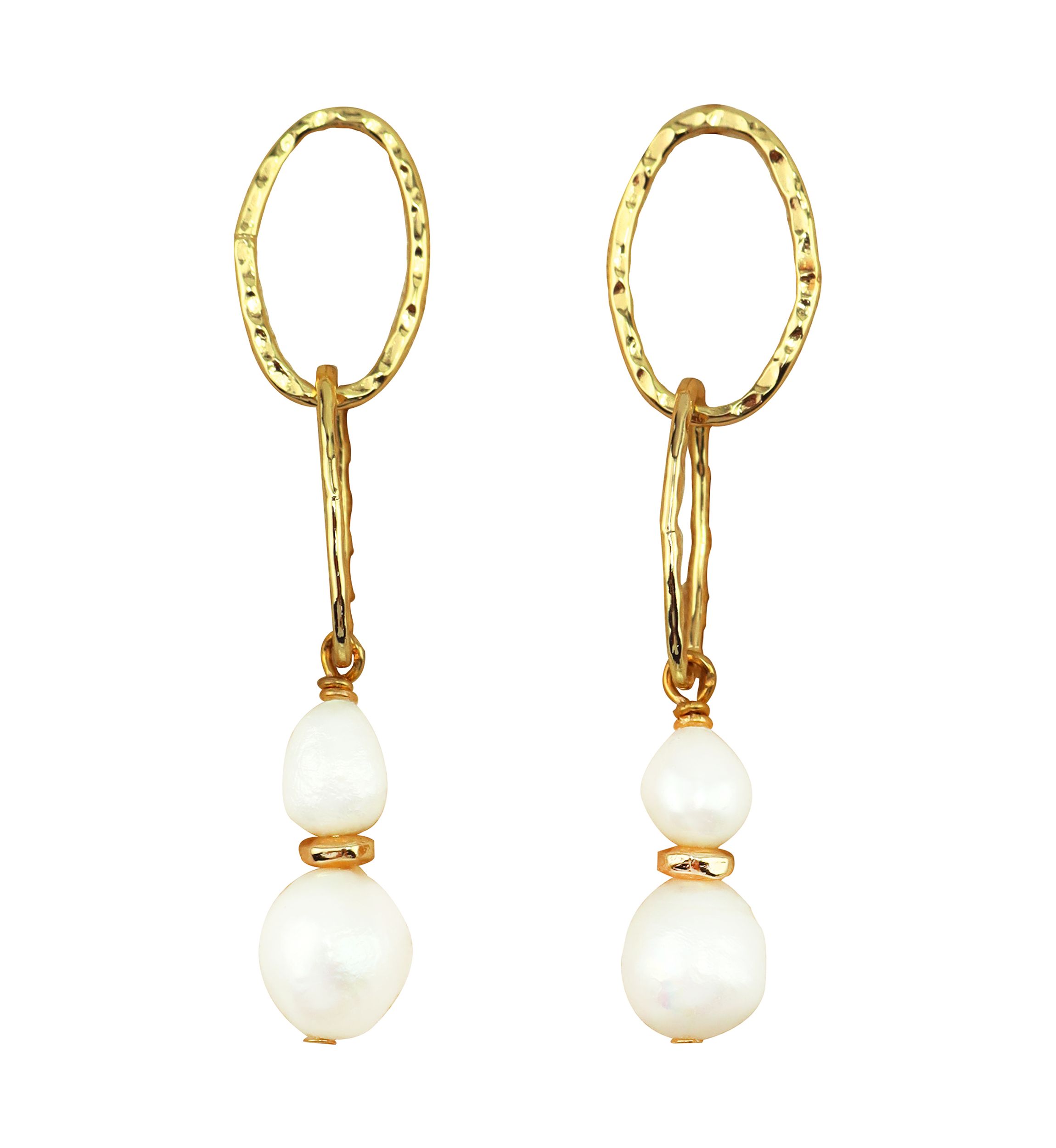 Gold Plated Circle Double Pearl Drop Earrings