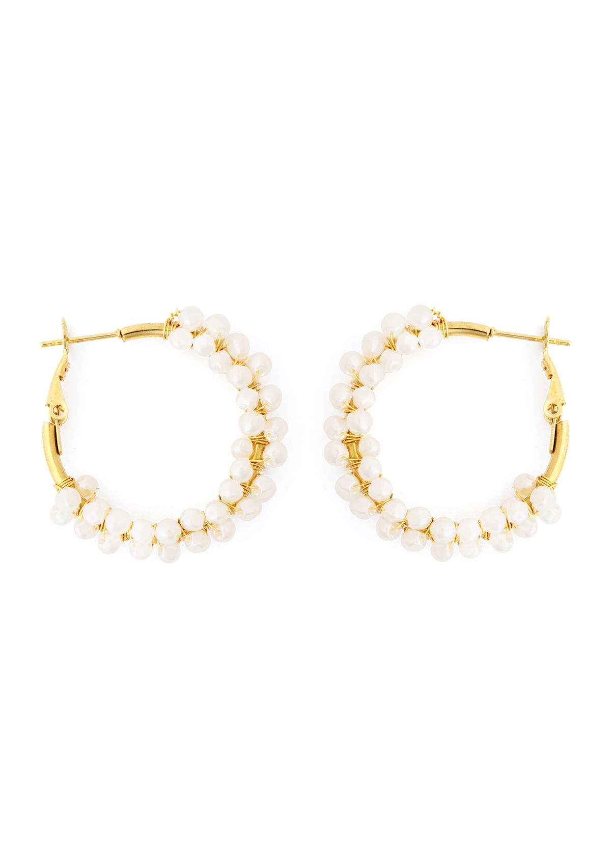 Gold Plated Pearl Lined Lever Back Hoop Earrings