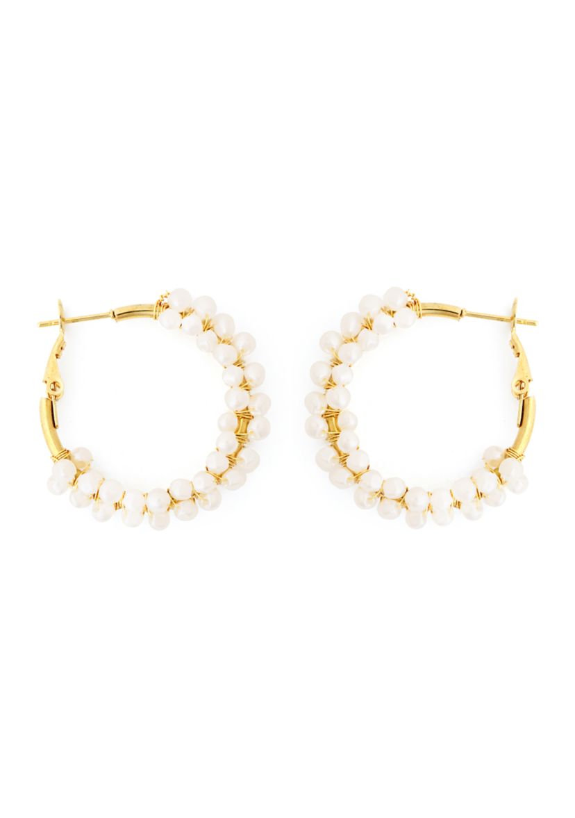 Gold Plated Pearl Lined Lever Back Hoop Earrings