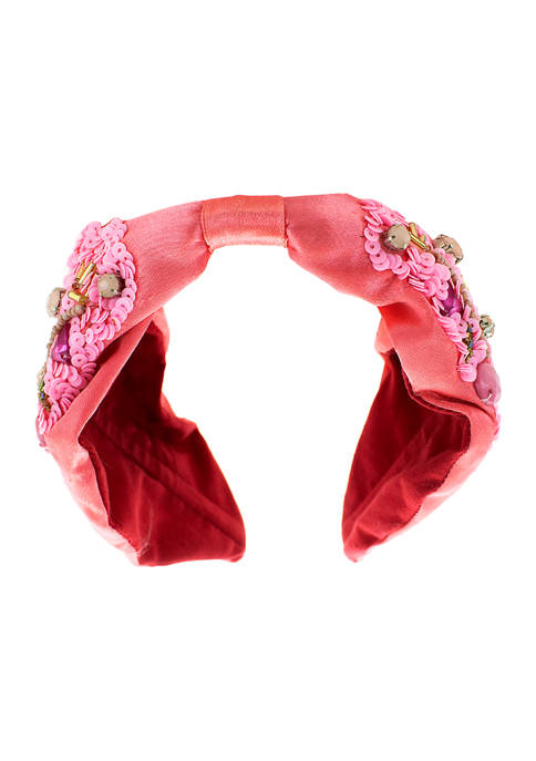 Hot Pink Beaded Flower Headband 