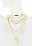 Gold Plated Layered Necklace with Lock Charm