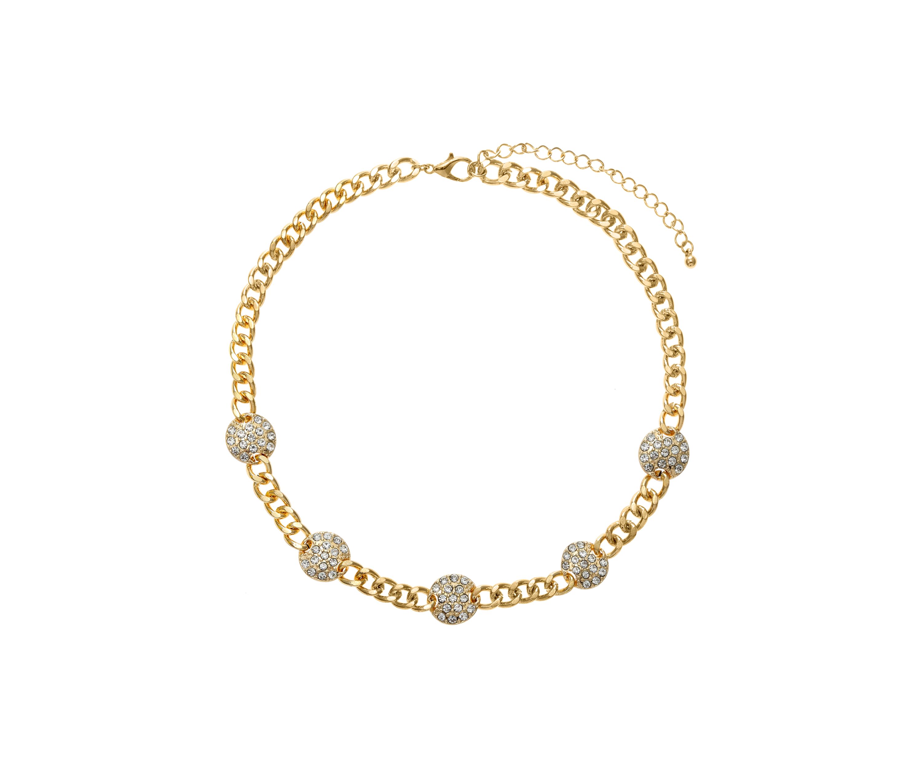 Gold Tone Crystal Disc Necklace 