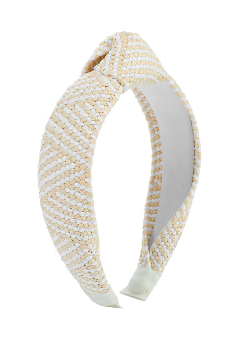   Beige & White Top Knot Headband 