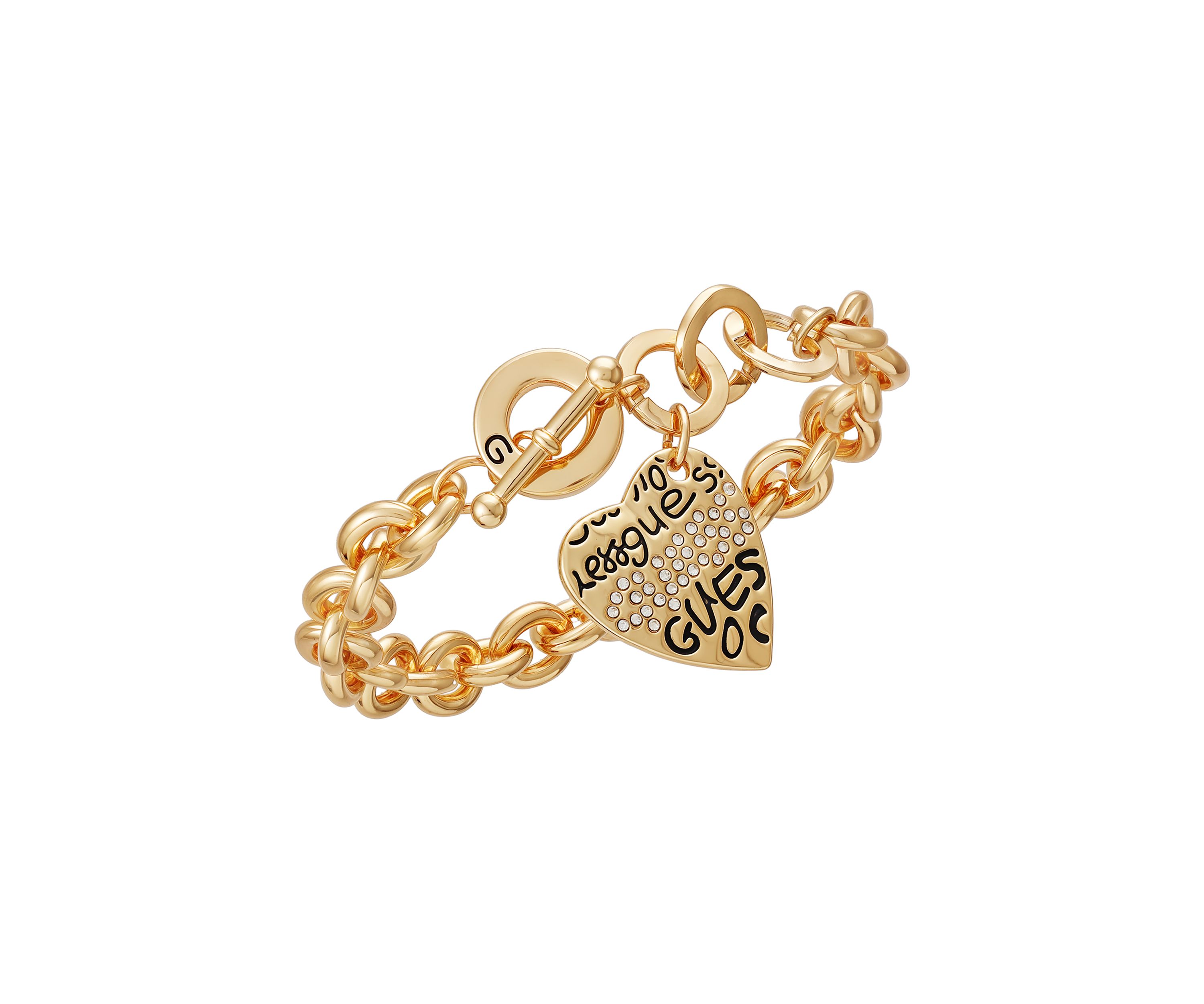 Gold Tone Heart Graffiti Bracelet