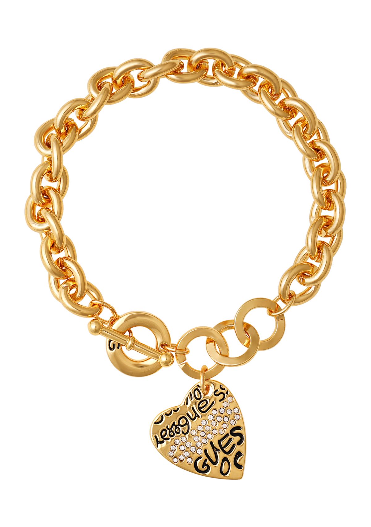 Gold Tone Heart Graffiti Bracelet