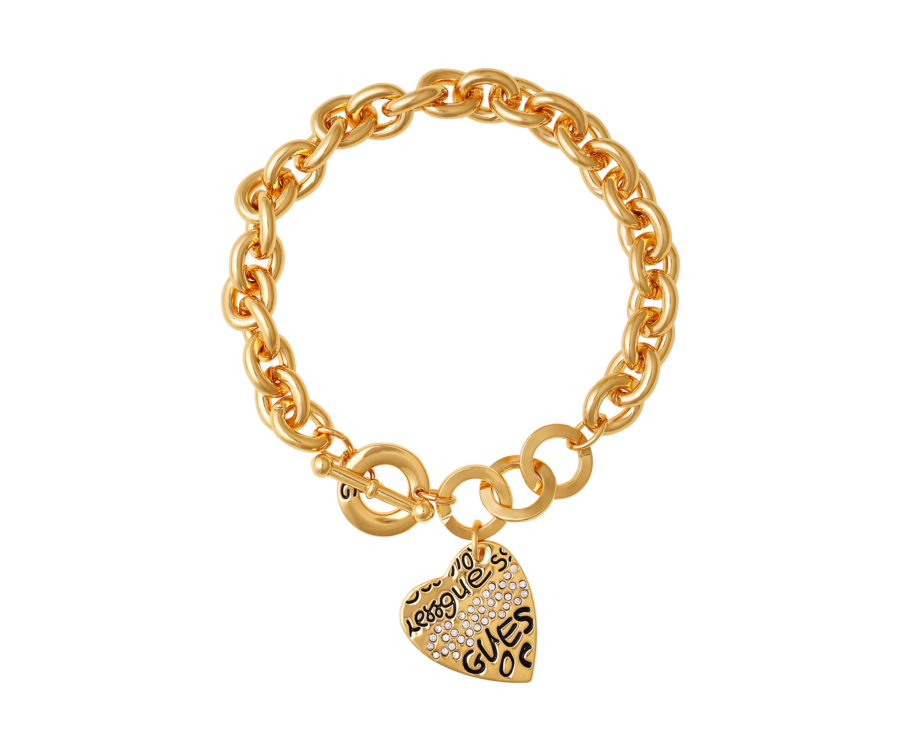 Gold Tone Heart Graffiti Bracelet