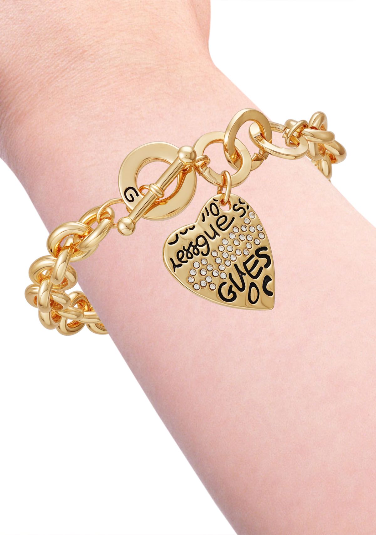 Gold Tone Heart Graffiti Bracelet