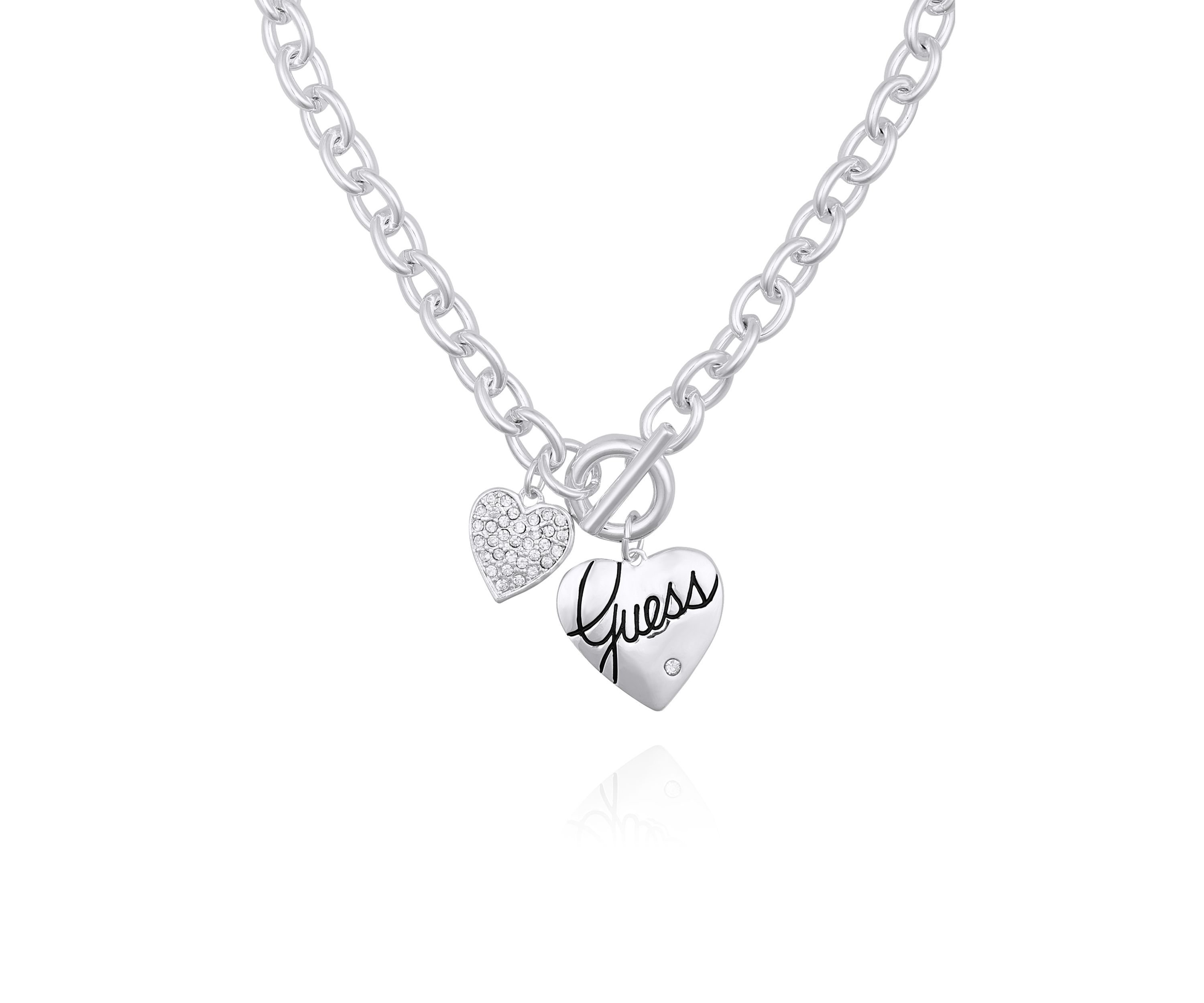 Silver Tone Front Close Toggle Heart Charm Necklace