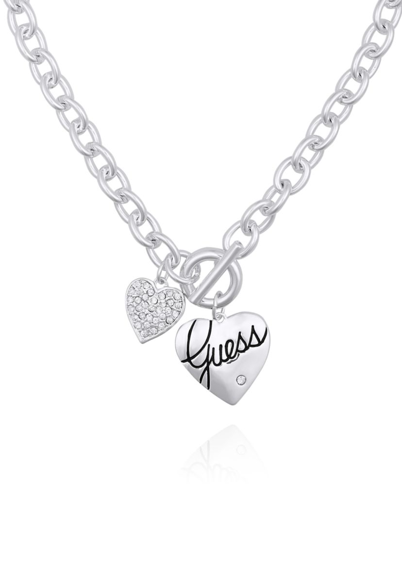 Silver Tone Front Close Toggle Heart Charm Necklace