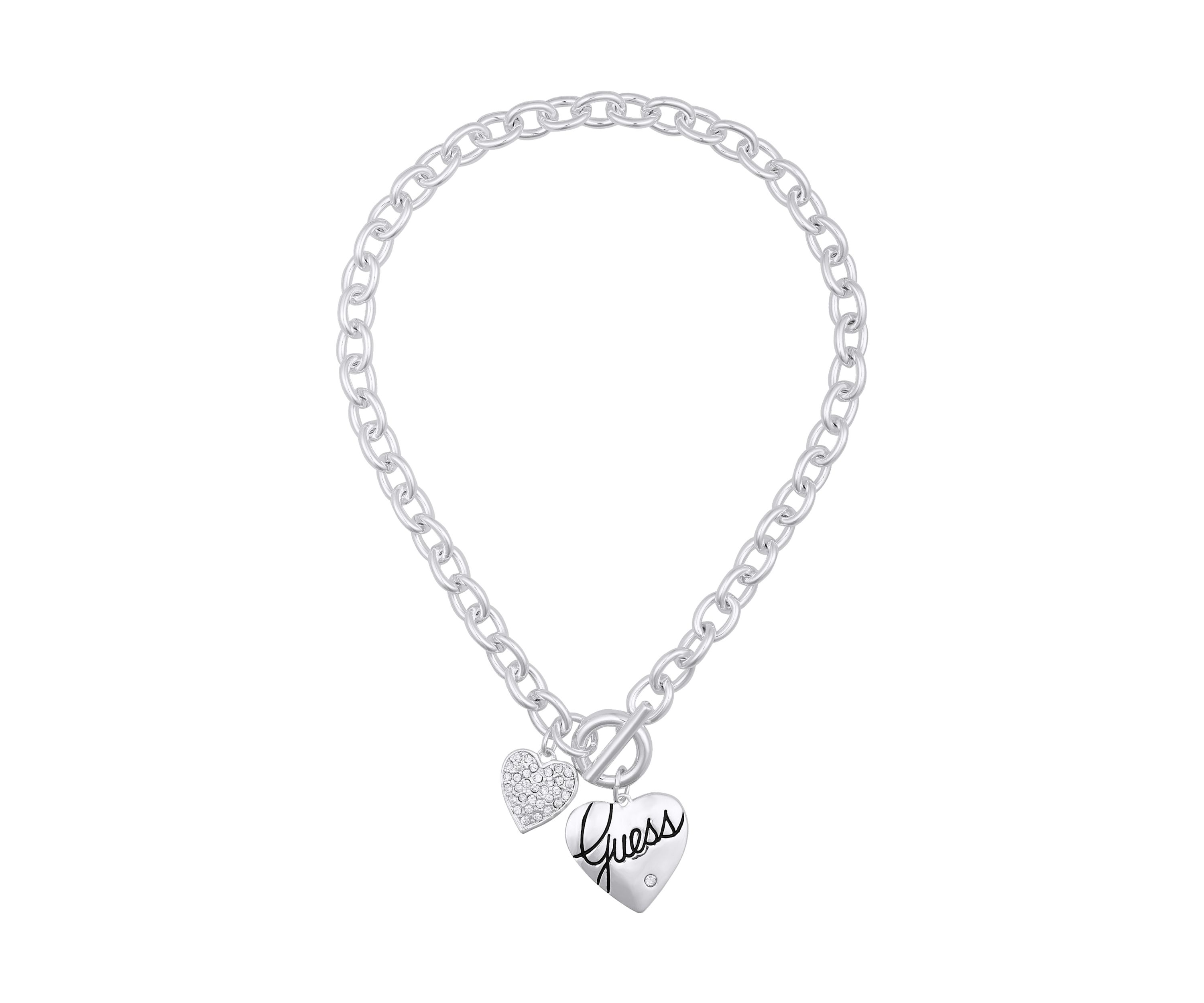 Silver Tone Front Close Toggle Heart Charm Necklace
