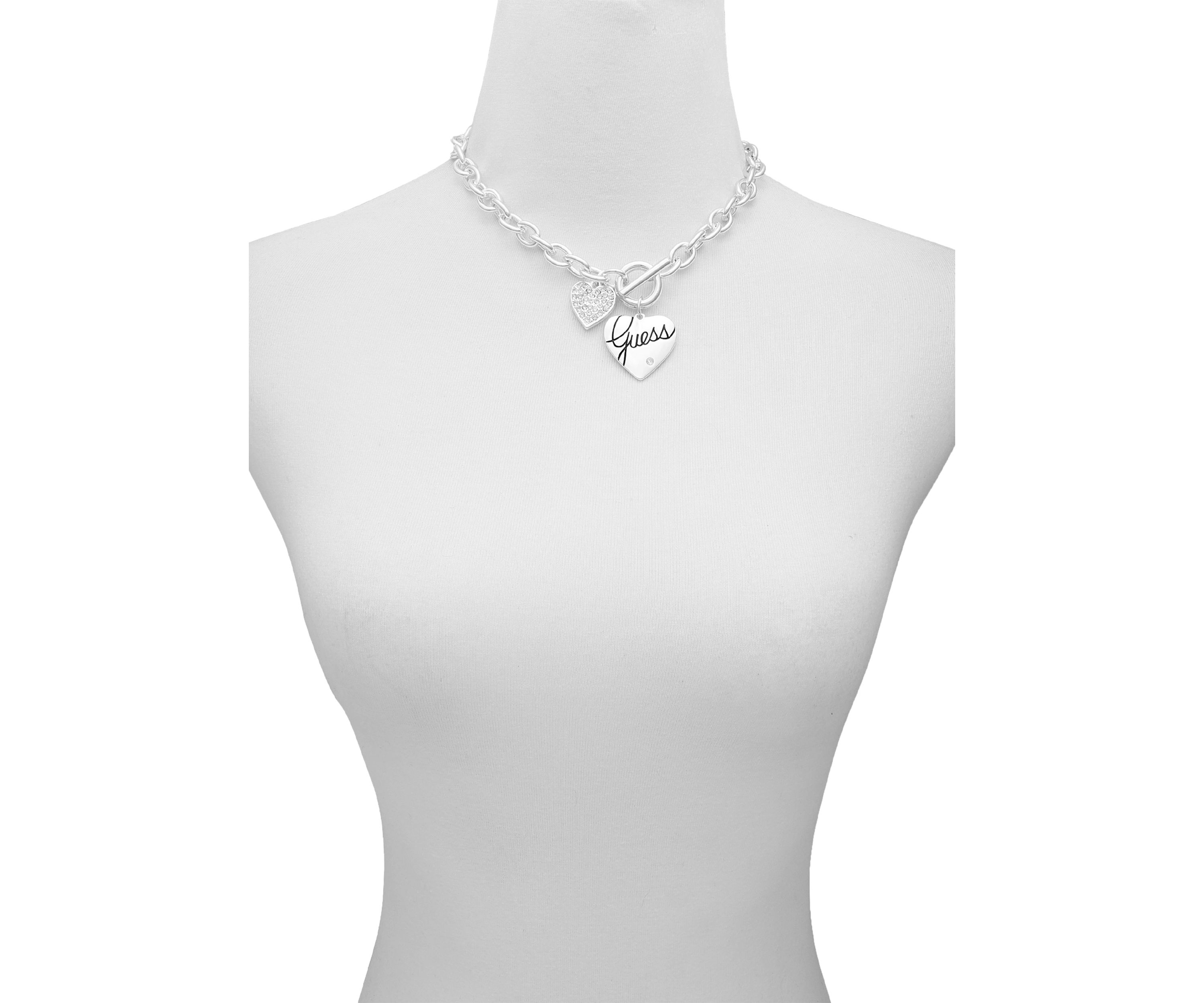 Silver Tone Front Close Toggle Heart Charm Necklace