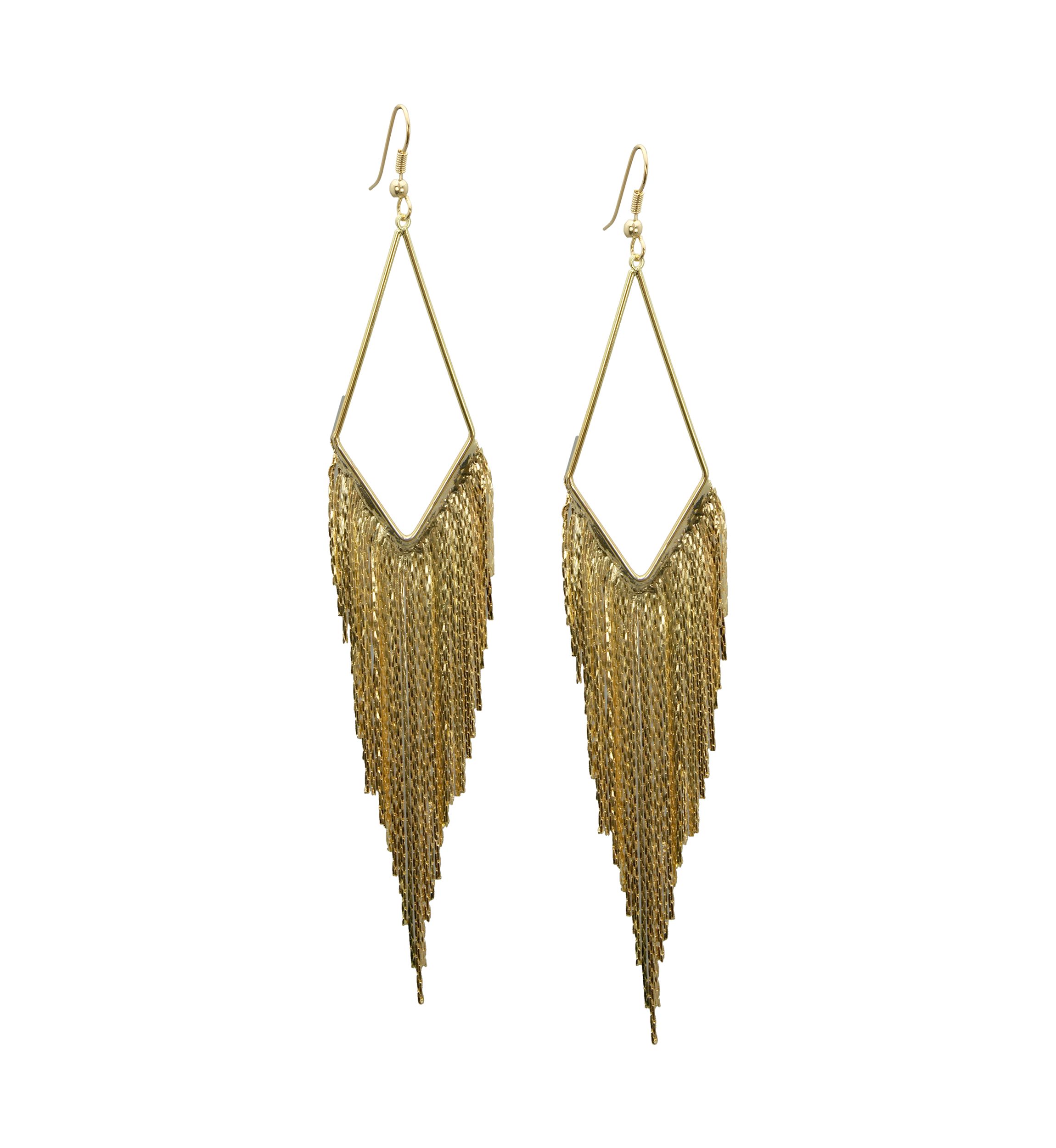 Gold Tone Multi Chain Linear Tassel Earrings