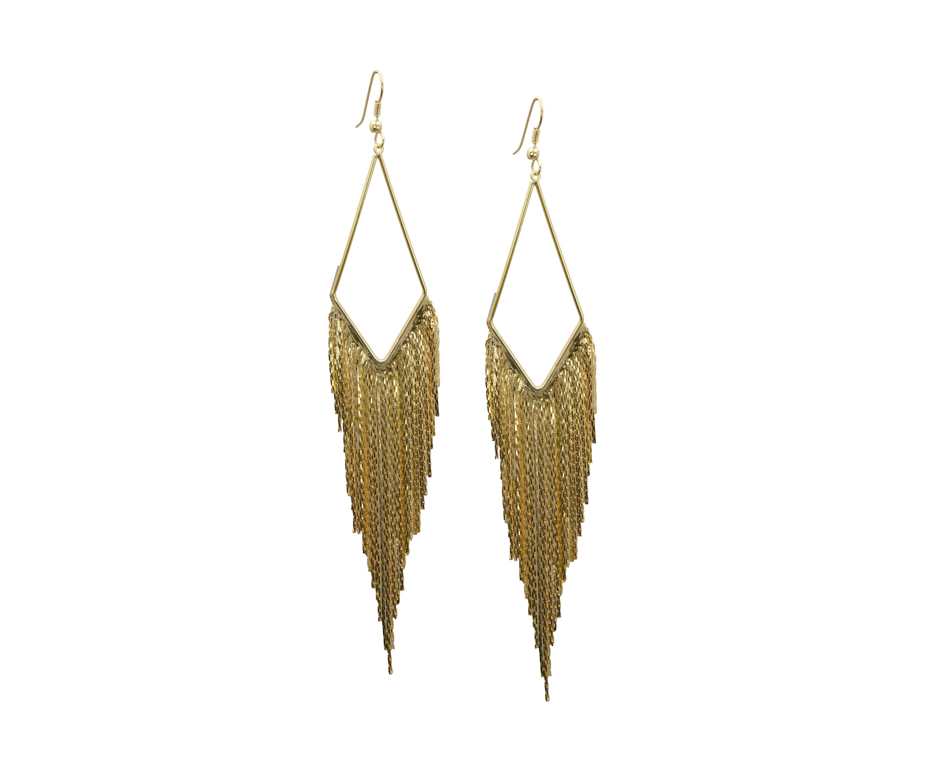 Gold Tone Multi Chain Linear Tassel Earrings