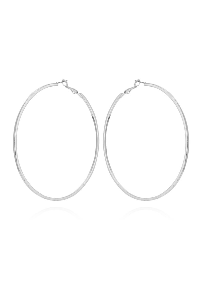 Silver Tone Thin Hoop Earrings