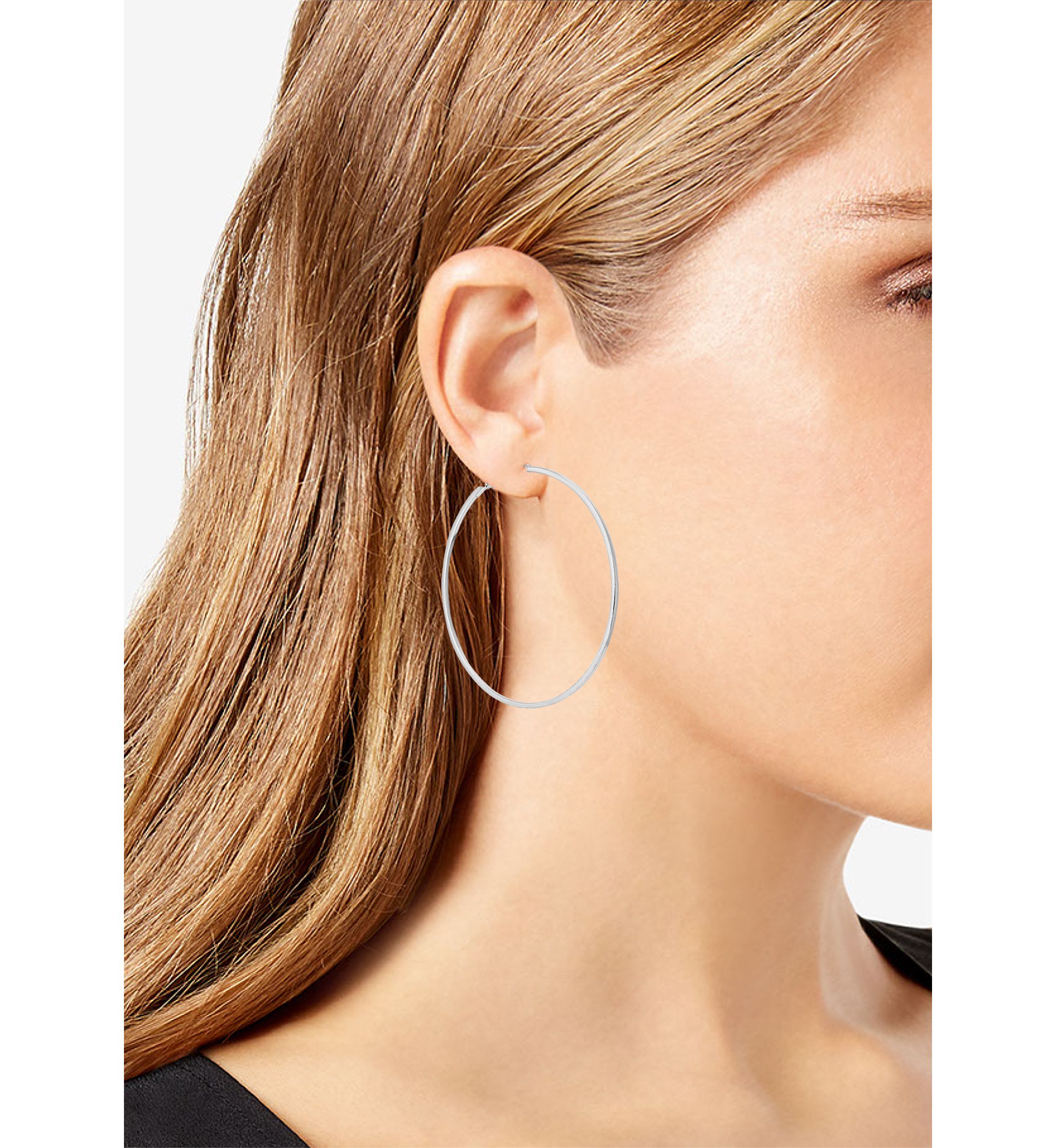 Silver Tone Thin Hoop Earrings