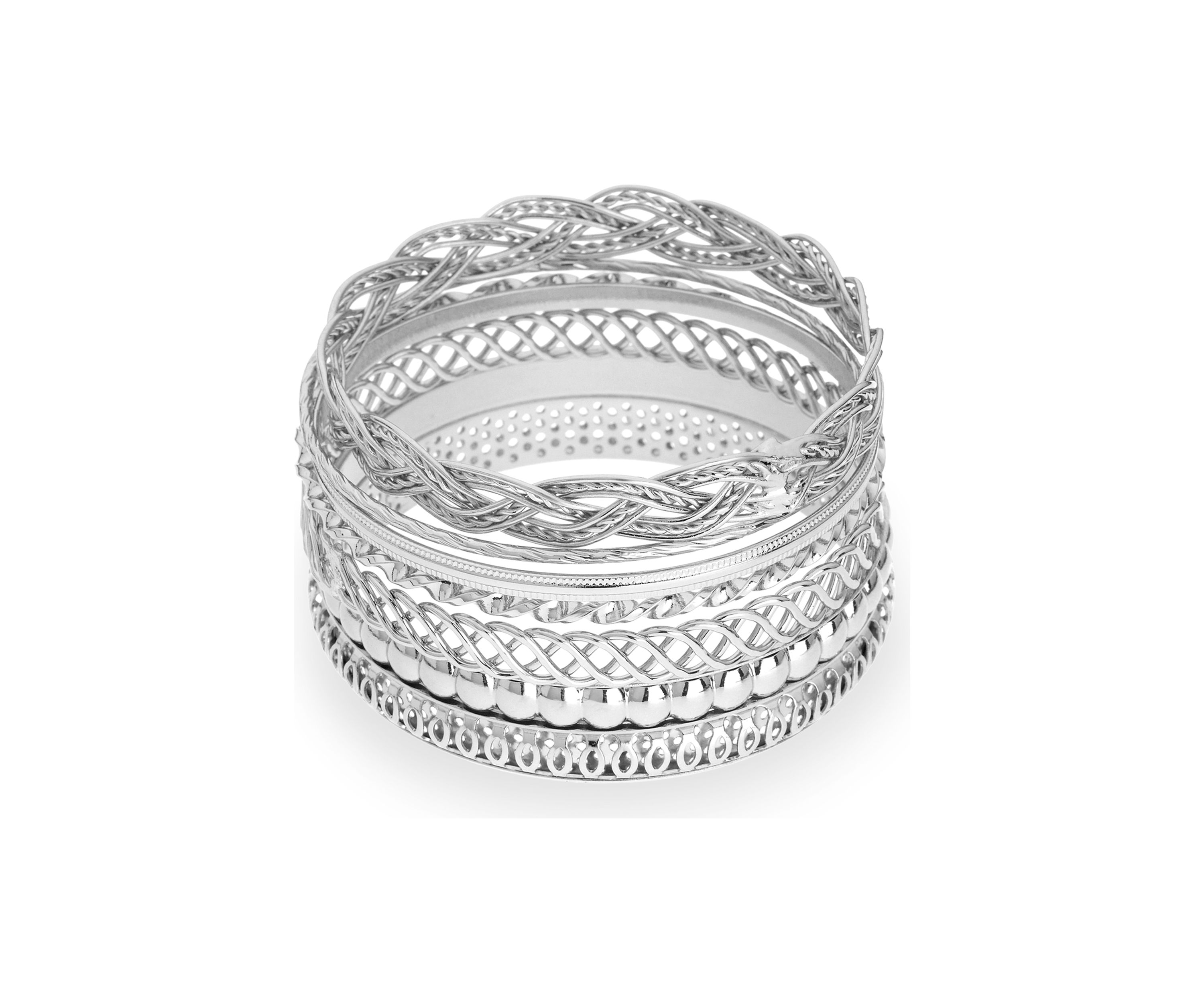 Silver Tone Bangle Bracelets - Set of 7