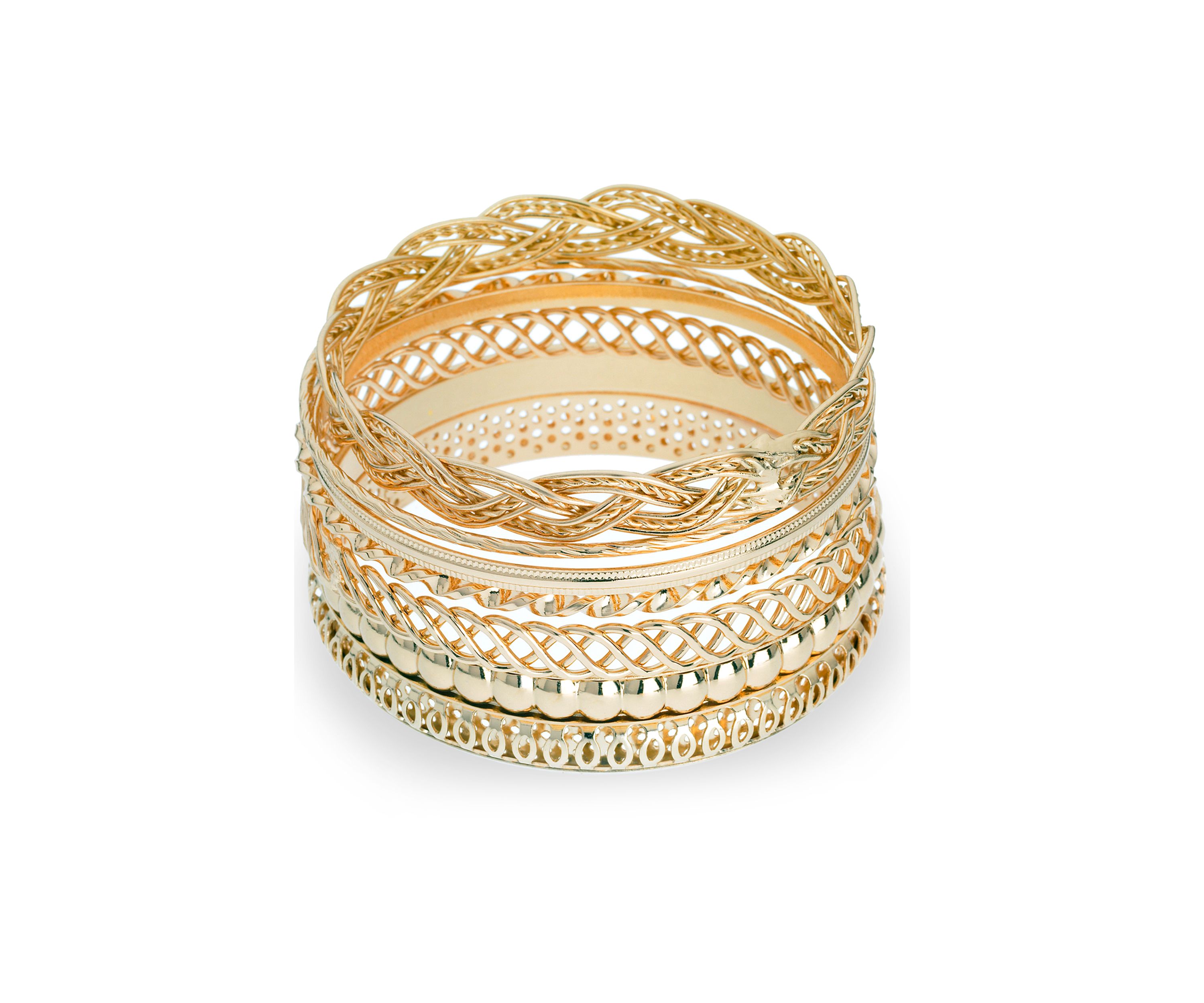 Gold Tone Bangle Bracelets - Set of 7