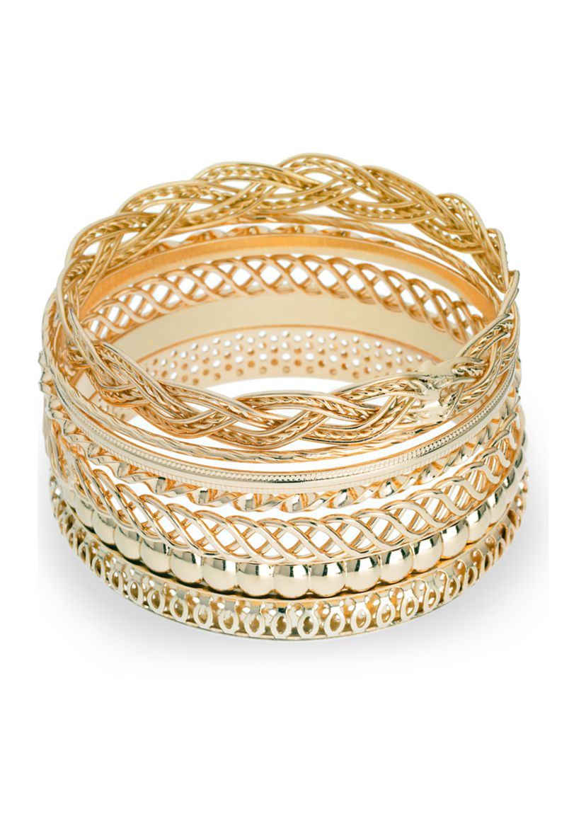 Gold Tone Bangle Bracelets - Set of 7