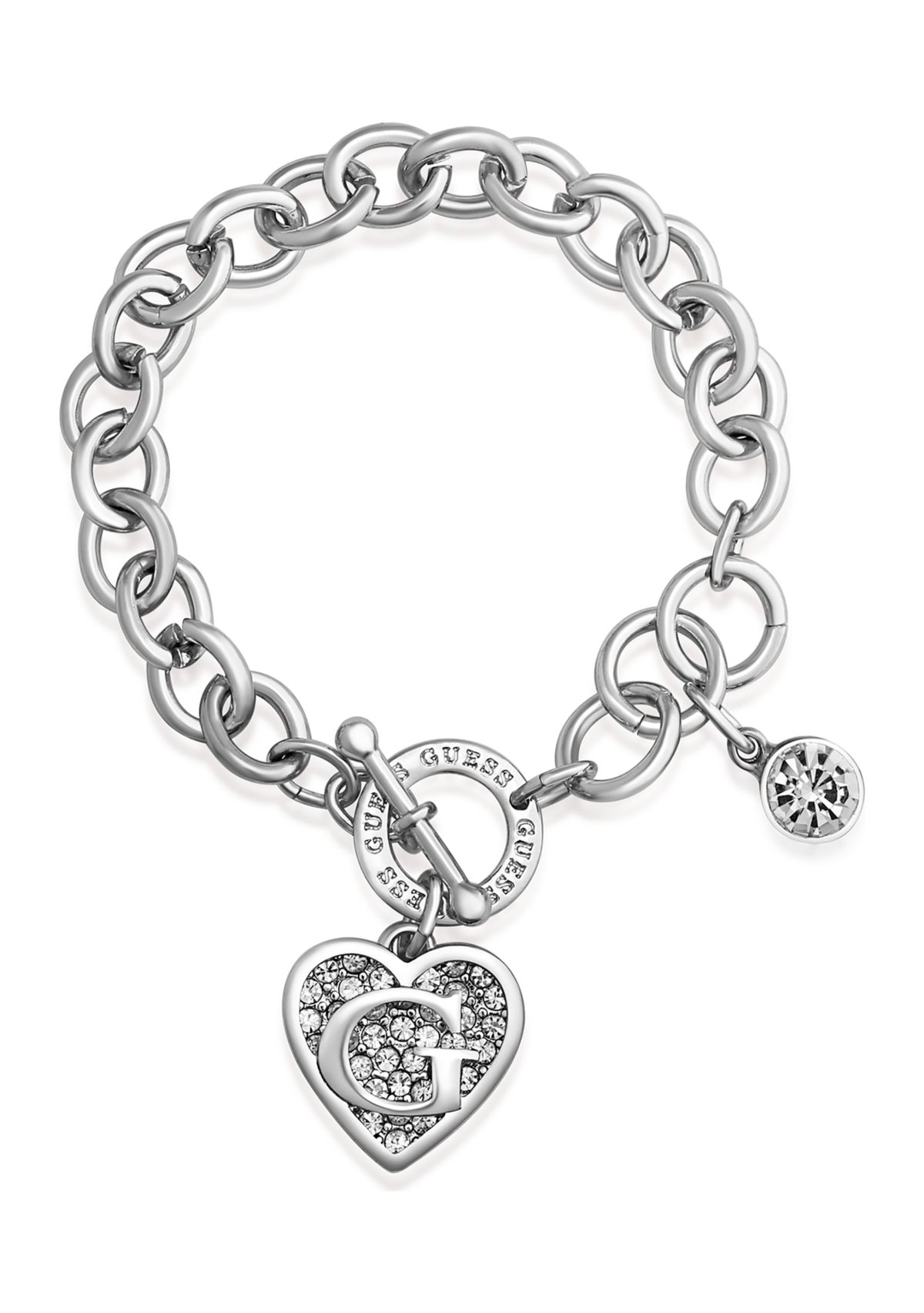 Silver Tone and Crystal Link Charm Bracelet