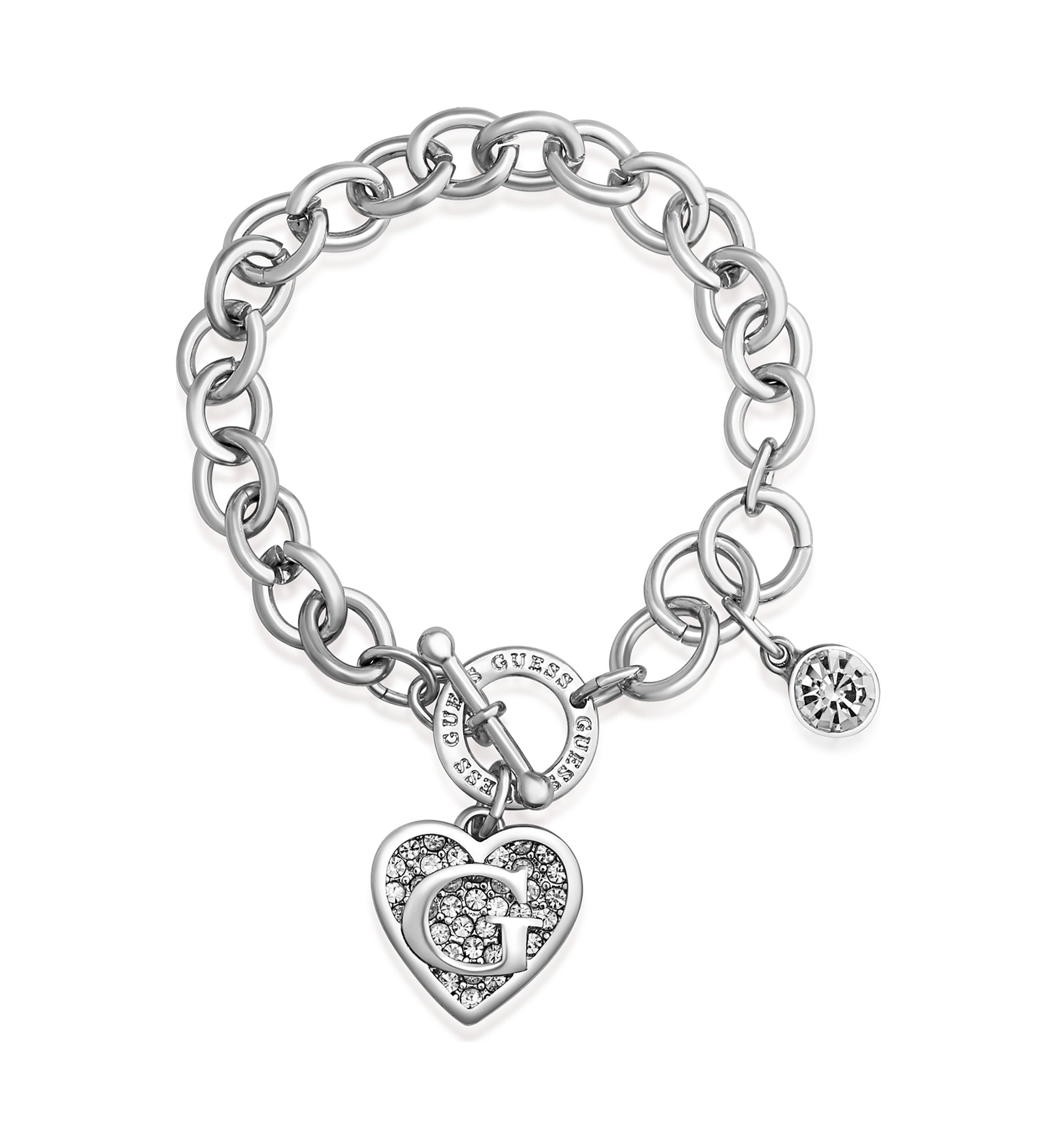 Silver Tone and Crystal Link Charm Bracelet