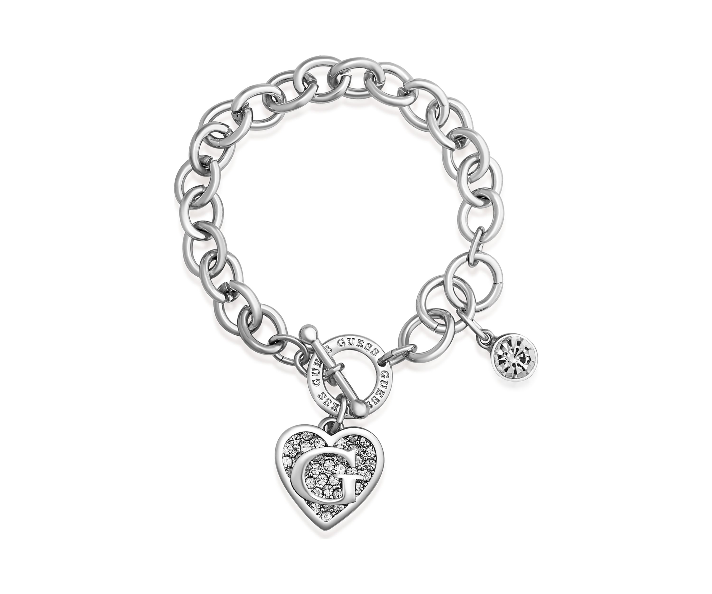 Silver Tone and Crystal Link Charm Bracelet