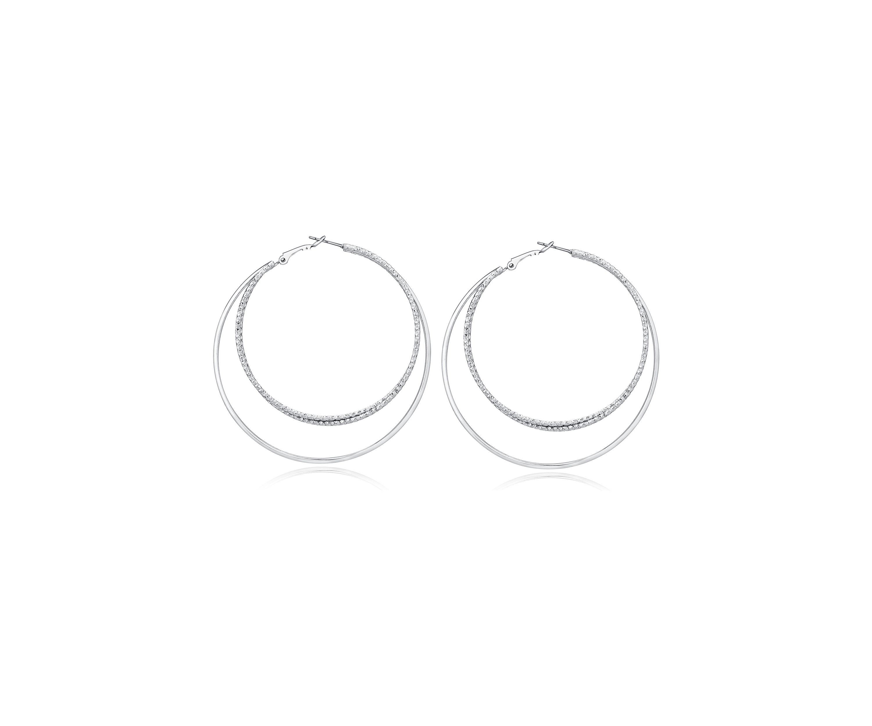 Silver Tone Textured and Polished Orbital Hoop Earrings