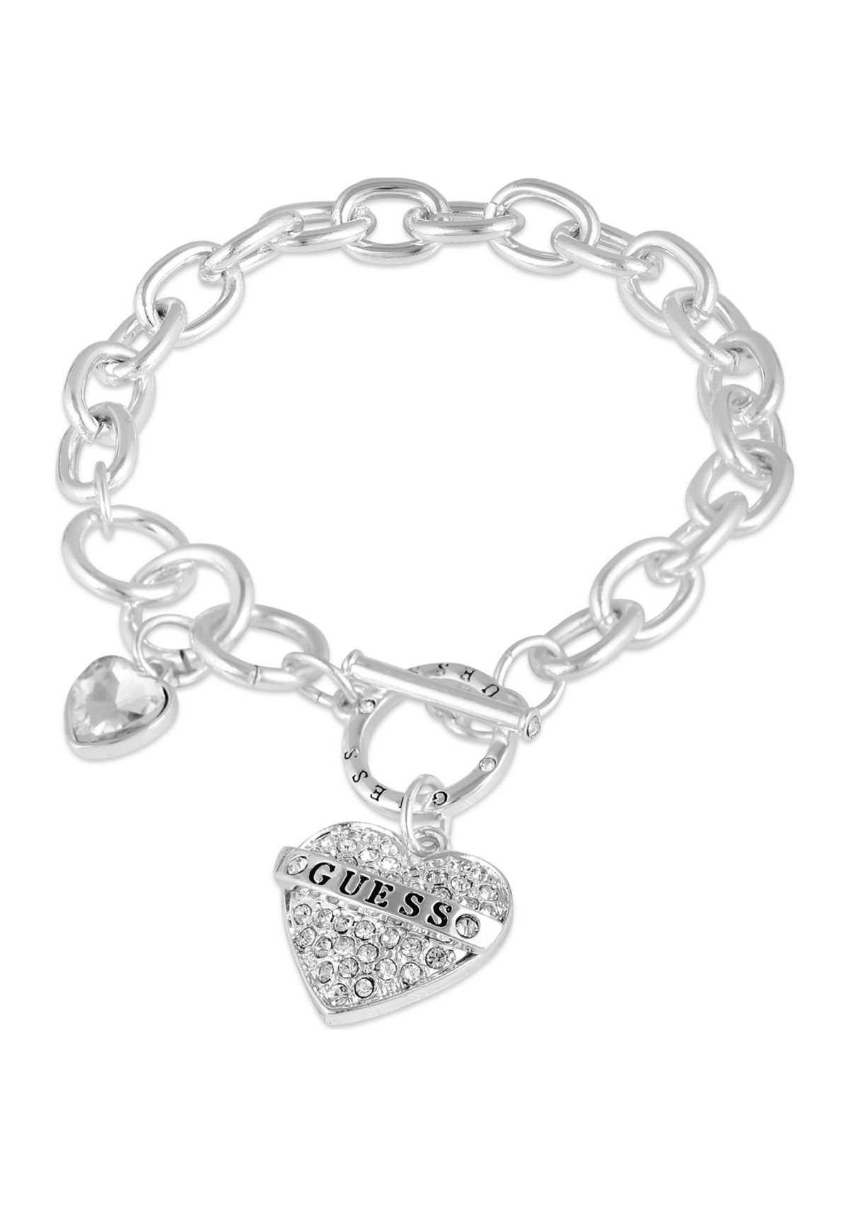 Silver Tone and Crystal Toggle Bracelet with Logo Charm
