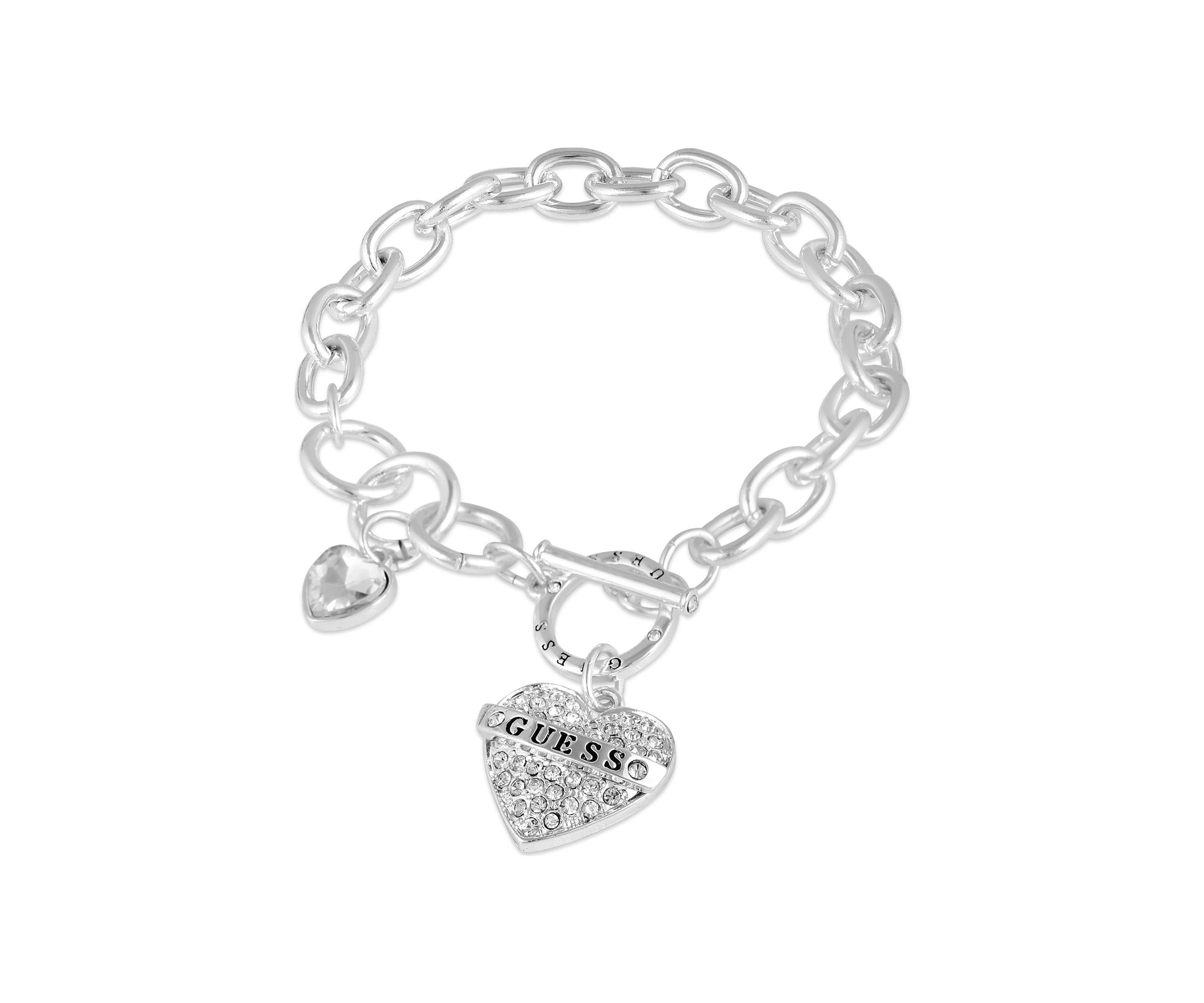 Silver Tone and Crystal Toggle Bracelet with Logo Charm