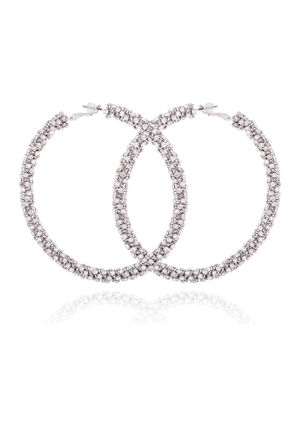 Silver Tone and Crystal Hoop Earrings