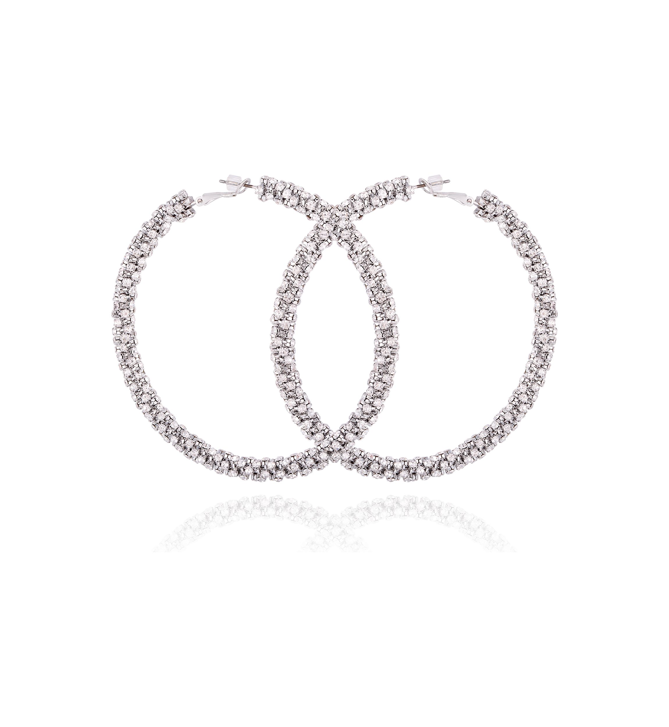 Silver Tone and Crystal Hoop Earrings