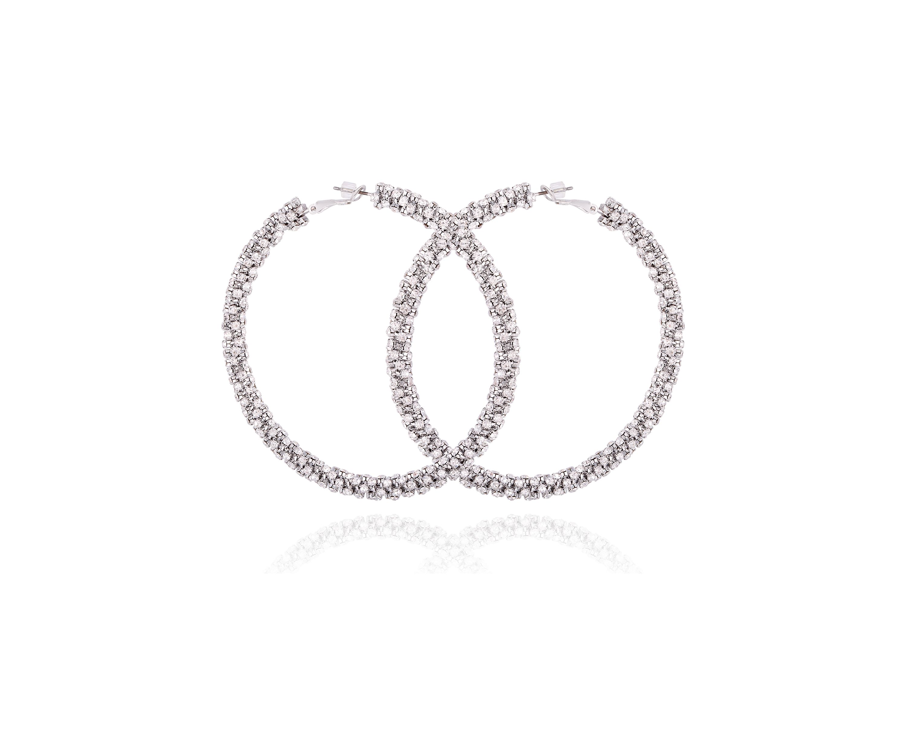 Silver Tone and Crystal Hoop Earrings