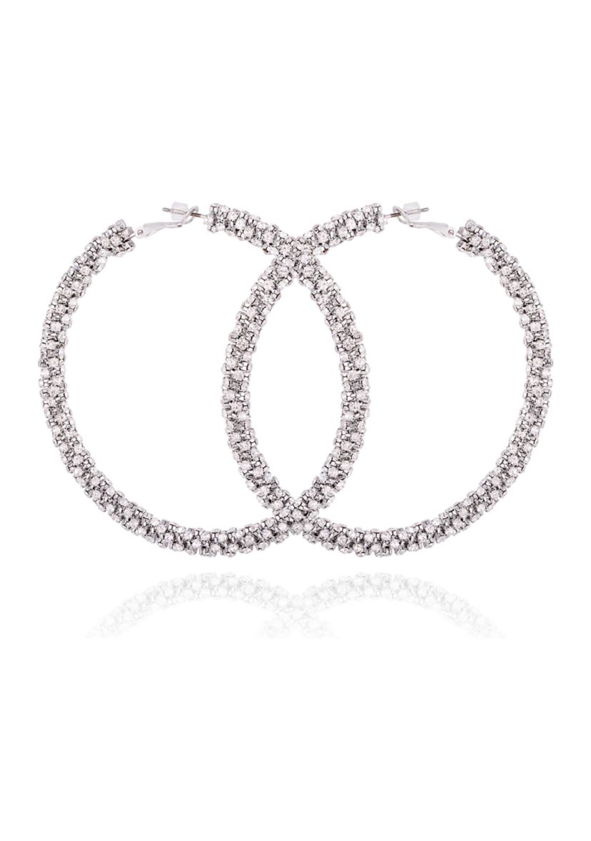 Silver Tone and Crystal Hoop Earrings